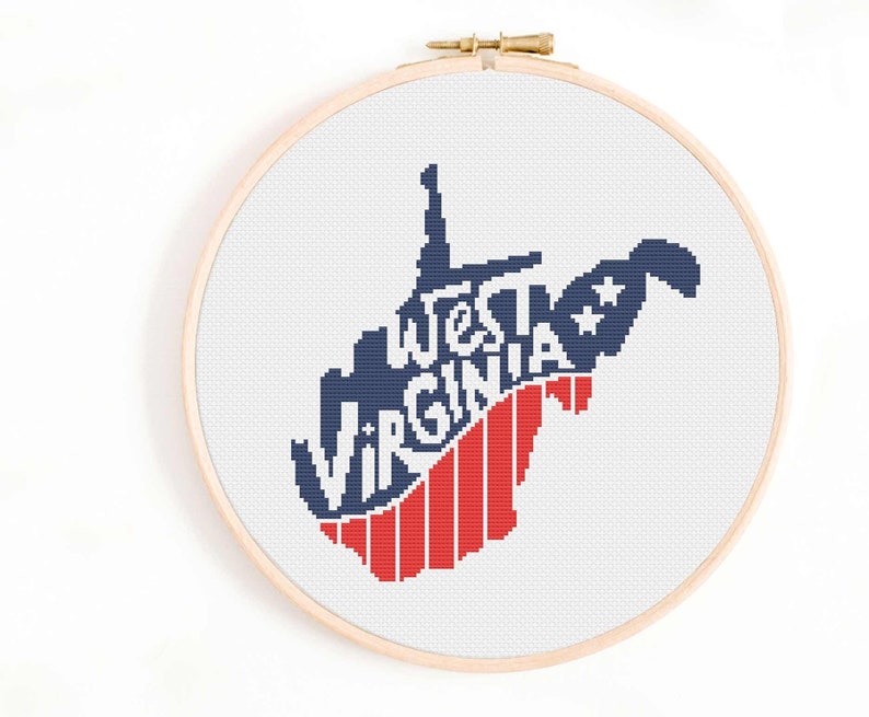 West Virginia Cross Stitch Pattern Farmhouse Style Cross Etsy UK