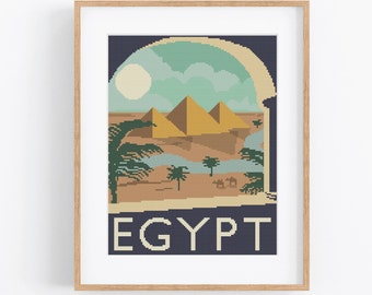 Modèle de point de croix voyage Le Caire vintage - modèle de point de croix Egypte style vintage PDF à téléchargement immédiat. Voyage vintage Egypte Pyramides