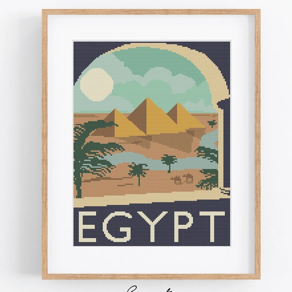 Vintage Travel Cairo Cross Stitch Pattern - Vintage Style Egypt Cross Stitch Pattern PDF Instant Download. Vintage Travel Egypt Pyramids