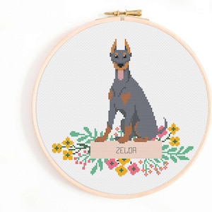 Dobermann Cross Stitch Pattern - Personalise Your Own Doberman Nameplate Pattern PDF Instant Download. Dobermann Pinscher Cross Stitch