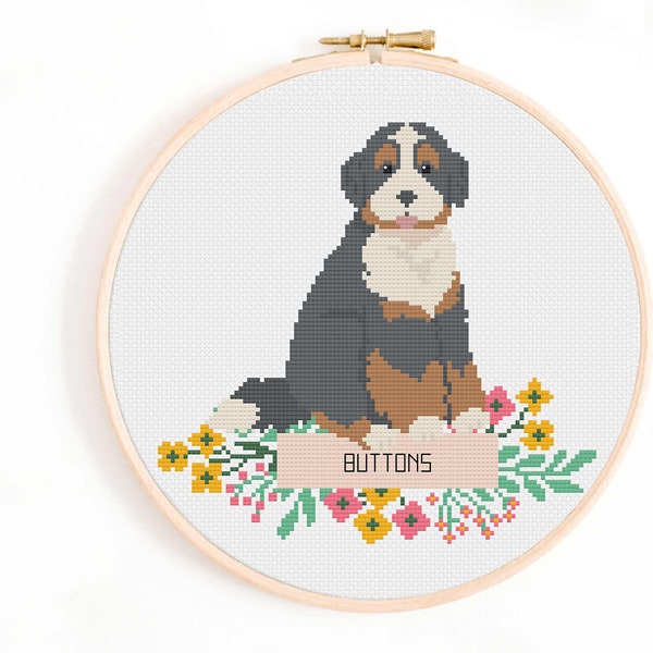 Bernedoodle Dog Cross Stitch Pattern - Personalize Your Own Bernese/Poodle Mix Dog Nameplate Pattern PDF Instant Download. Sennunhund Dog