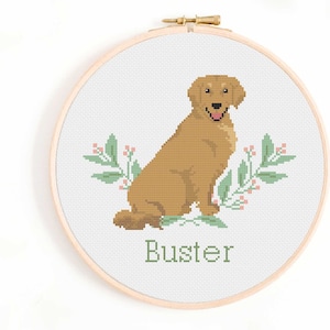 Golden Retriever Cross Stitch Pattern - Personalise Your Own Dog Nameplate Pattern PDF Instant Download. Golden Retriever Cross Stitch