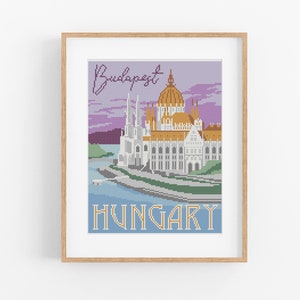 Vintage Travel Hungary Cross Stitch Pattern - Budapest Cross Stitch Pattern PDF Instant Download. Europe Cross Stitch Pattern