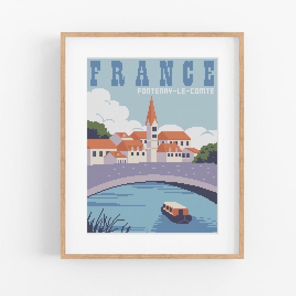 Vintage Travel France Cross Stitch Pattern - Vintage Style France Cross Stitch Pattern PDF Instant Download. France, Paris Eiffel Tower