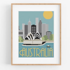 Vintage Reise Australien Kreuzstichmuster - Vintage Stil Sydney Kreuzstichmuster PDF Sofort Download. Sydney Opernhaus Reisen