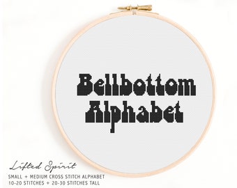 Full Alphabet Cross Stitch Pattern - Bellbottom Cross Stitch Alphabet - Retro Small and Medium-Sized Disco Cross Stitch Alphabet Pattern