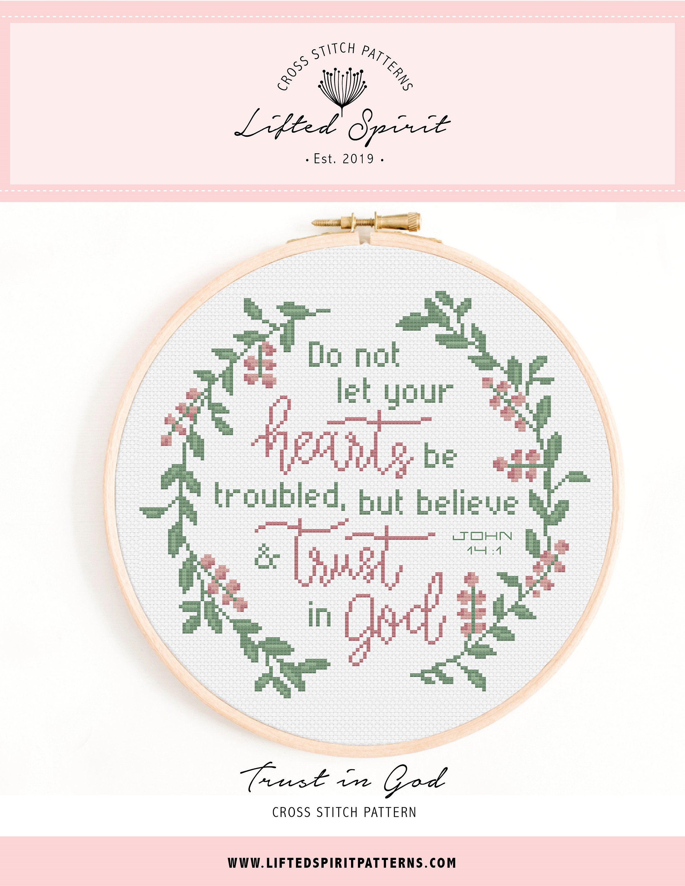 Christian Cross Stitch Pattern - Do Not Let Your Hearts Be