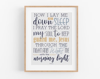 Christian Cross Stitch Pattern - Now I Lay Me Down to Sleep Cross Stitch Pattern PDF Bible - Children's Bedtime Prayer