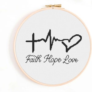 Faith Hope and Love Cross Stitch Pattern - Bible Cross Stitch Pattern - Faith Symbol Cross Stitch PDF Instant Download. Bible Verse Sampler.