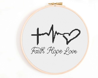 Faith Hope and Love Cross Stitch Pattern - Bible Cross Stitch Pattern - Faith Symbol Cross Stitch PDF Instant Download. Bible Verse Sampler.