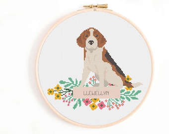 Beagle Cross Stitch Pattern: Custom Dog Nameplate (PDF Download)