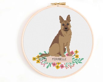 German Shepherd Cross Stitch Pattern - Personalise Your Own GSD Nameplate Pattern PDF Instant Download. Alsatian Dog Cross Stitch Colours