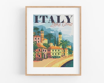 Vintage Travel 'Comer See Kreuzstichmuster - Vintage Style Italien Kreuzstichmuster PDF Instant Download. Vintage Italienische Reisekunst