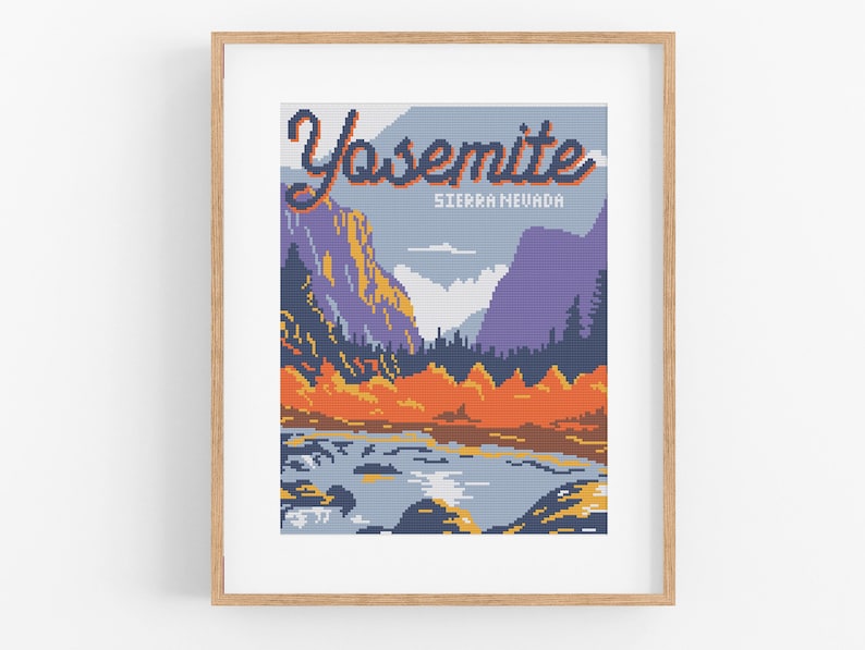 Vintage Travel 'yosemite' Cross Stitch Pattern Etsy
