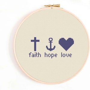 Faith Hope and Love Cross Stitch Pattern - Bible Cross Stitch Pattern - Faith Symbol Cross Stitch PDF Instant Download. Bible Verse Sampler.