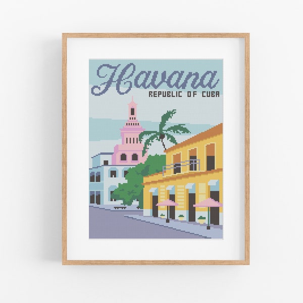 Vintage Travel 'Havana'  Cuba Cross Stitch Pattern - Vintage Style Cuban Cross Stitch Pattern PDF Instant Download. Vintage City Pattern