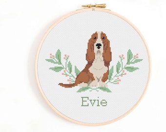 Basset Hound Cross Stitch Pattern: Personalized Nameplate (PDF Download)