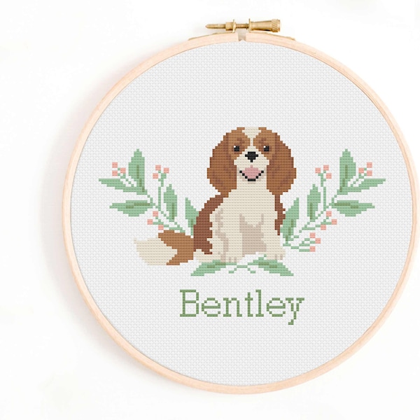 King Charles Cavalier Cross Stitch Pattern - Personalise Your Dog Nameplate Pattern PDF Instant Download. King Charles Spaniel Cross Stitch