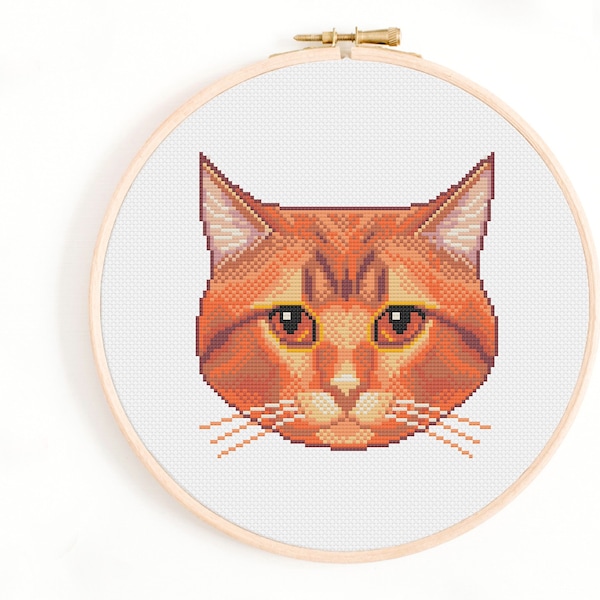 Orange Cat - Cat Portrait Cross Stitch Pattern -Marmalade Cat Cross Stitch Pattern - Artistic Cat Cross Stitch PDF. Ginger Cat Pet Portrait