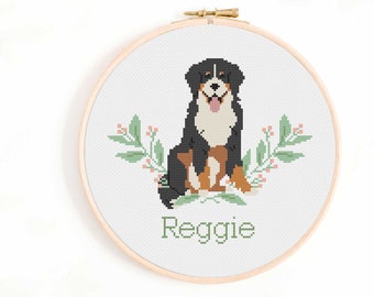Bernese Mountain Dog Cross Stitch Pattern - Personalise Your Own Bernie Nameplate Pattern PDF Instant Download. Sennenhund Dog Cross Stitch