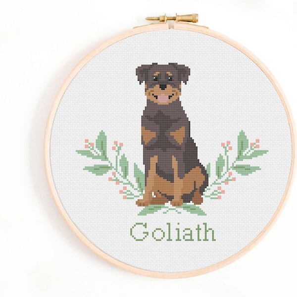 Patrón de punto de cruz de Rottweiler - Personalice su propio patrón de placa de identificación de Rottie Descarga instantánea en PDF. Patrón Rottwieler