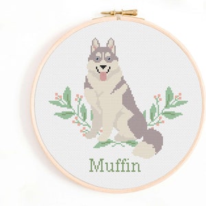 Husky Cross Stitch Pattern - Personalise Your Own Dog Nameplate Pattern PDF Instant Download. Siberian Husky Cross Stitch, Alaskan Husky