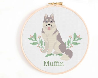 Husky Kreuzstichmuster - Personalisieren Sie Ihren eigenen Hundeanhänger Namensschild Muster PDF Sofortiger Download Siberian Husky Kreuzstich, Alaskan Husky