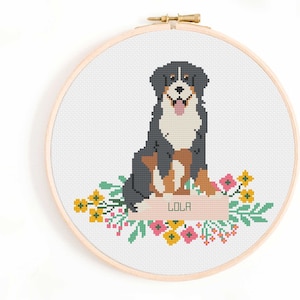 Bernese Mountain Dog Cross Stitch Pattern - Personalise Your Own Bernie Nameplate Pattern PDF Instant Download. Sennenhund Dog Cross Stitch