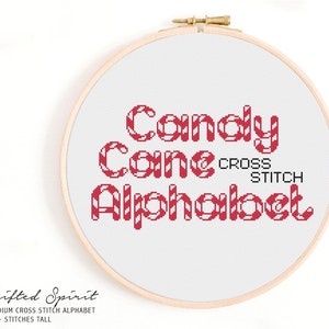 Xmas Candy Cane Cross Stitch Alphabet Pattern - Full Cross Stitch Alphabet - Christmas Medium-Sized Cross Stitch Font Pattern or Chart