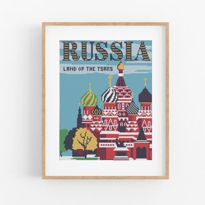 Vintage Travel Russia or Moscow Cross Stitch Pattern - Red Square Cross Stitch Pattern PDF Instant Download. Vintage Travel Russian Poster