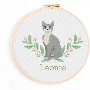 Shorthair Cats Cross Stitch Pattern - Personalise Your Cat Nameplate Pattern PDF Download. American Shorthair, Tuxedo Cat, Standard Cat
