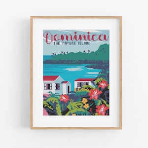 Vintage Travel Dominica Cross Stitch Pattern - Caribbean Cross Stitch Pattern PDF Instant Download. Island Cross Stitch Pattern
