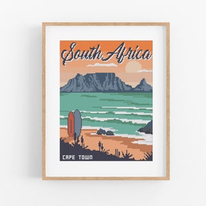 Vintage Travel Cape Town Cross Stitch Pattern - Vintage Style South Africa Cross Stitch Pattern PDF Instant Download. Vintage Travel Africa