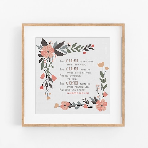 Christian Cross Stitch Pattern - Numbers 6:24-26 'the Lord Bless