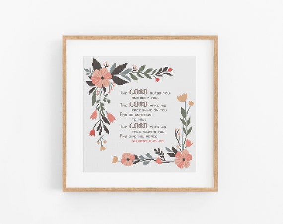 Christian Cross Stitch Pattern - The Lord Bless You and Keep You Cross Stitch Pattern PDF Bible Numbers 6:24-26, Psalm or Verse Cross Stitch