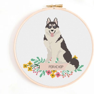 Husky Cross Stitch Pattern - Personalise Your Own Dog Nameplate Pattern PDF Instant Download. Siberian Husky Cross Stitch, Alaskan Husky