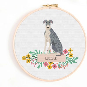 Greyhound Cross Stitch Pattern - Personalise Your Own Dog Nameplate Pattern PDF Instant Download. Grey Hound Cross Stitch