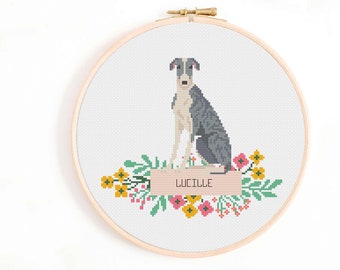 Greyhound Cross Stitch Pattern - Personalise Your Own Dog Nameplate Pattern PDF Instant Download. Grey Hound Cross Stitch