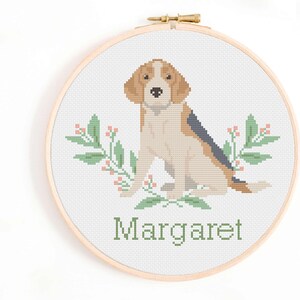 Beagle Cross Stitch Pattern: Personalized Dog Nameplate (PDF Download)