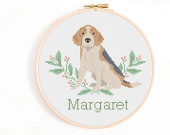 Beagle Cross Stitch Pattern: Personalized Dog Nameplate (PDF Download)