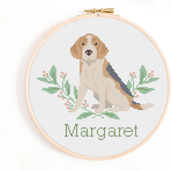 Beagle Cross Stitch Pattern - Personalize Your Own Beagle Nameplate Pattern PDF Instant Download. Pet Beagle Custom Cross Stitch Chart