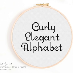 Full Alphabet Cross Stitch Pattern - Curly, Elegant Cross Stitch Alphabet - Decorative, Medium-Sized Cross Stitch Font Pattern