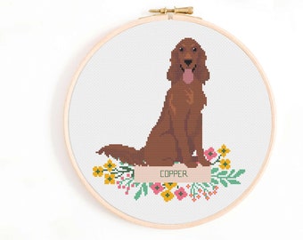Irish Setter Cross Stitch Pattern - Personalise Your Dog Nameplate Pattern Instant Download. Red Setter / Red and White Setter Cross Stitch