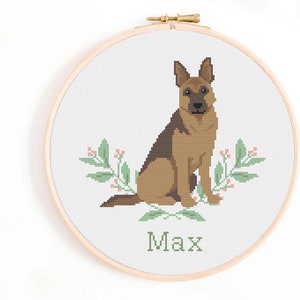German Shepherd Cross Stitch Pattern - Personalise Your Own GSD Nameplate Pattern PDF Instant Download. Alsatian Dog Cross Stitch Colours