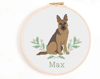 German Shepherd Cross Stitch Pattern - Personalise Your Own GSD Nameplate Pattern PDF Instant Download. Alsatian Dog Cross Stitch Colours