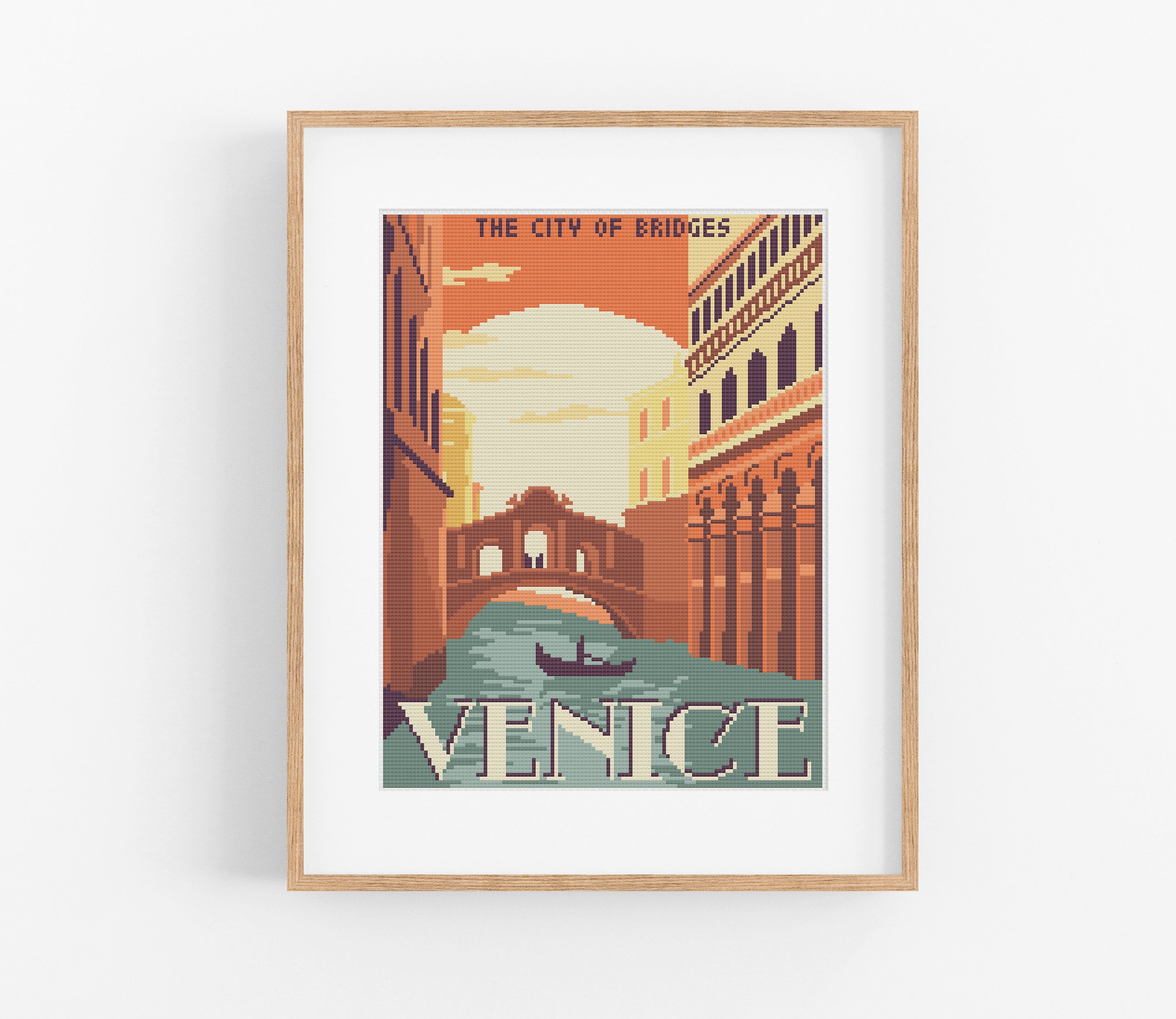 Venice Vintage Travel Poster Cross Stitch Pattern (PDF Download)