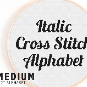 Full Alphabet Cross Stitch Pattern - Clear Italic Cross Stitch Alphabet - Decorative, Medium-Sized Decorative Cross Stitch Alphabet Pattern