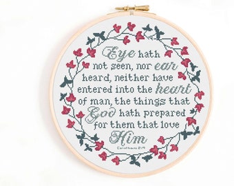 Christian Cross Stitch Pattern - Corinthians 2 9 - Eye Hath Not Seen Cross Stitch Pattern PDF Instant Download Bible Verse Cross Stitch
