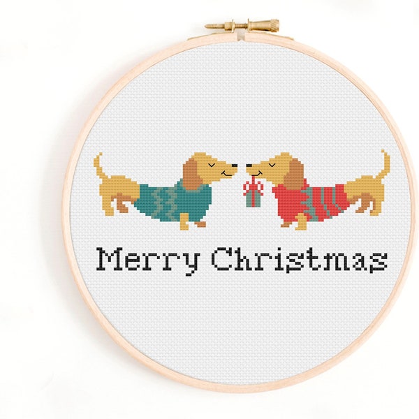 Christmas Dachshunds - Cute Christmas Cross Stitch Pattern - Doxies Cross Stitch Pattern - Sausage Dogs Cross Stitch PDF. Xmas Pattern.