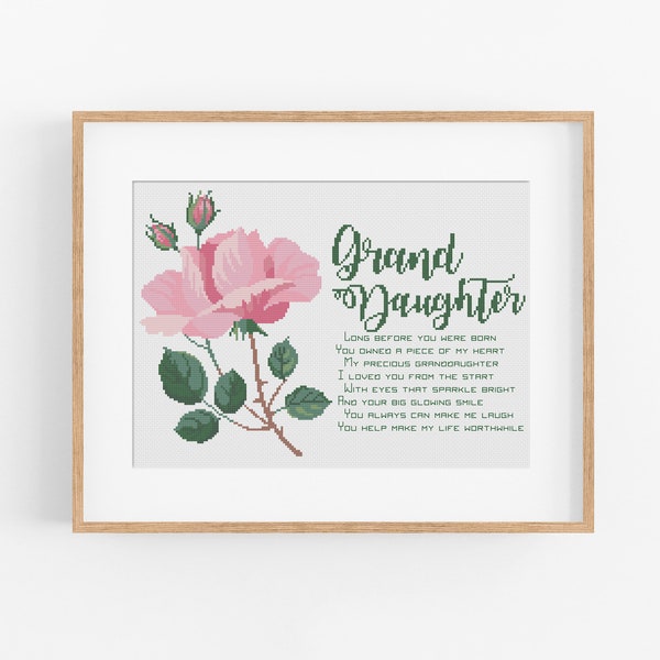 Rose for Granddaughter Cross Stitch Pattern - Gift for Granddaughter Cross Stitch Pattern PDF Instant Download - Granddaughter Gift